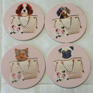 Set of 4 Dog-Themed ceramic Coasters with cork back